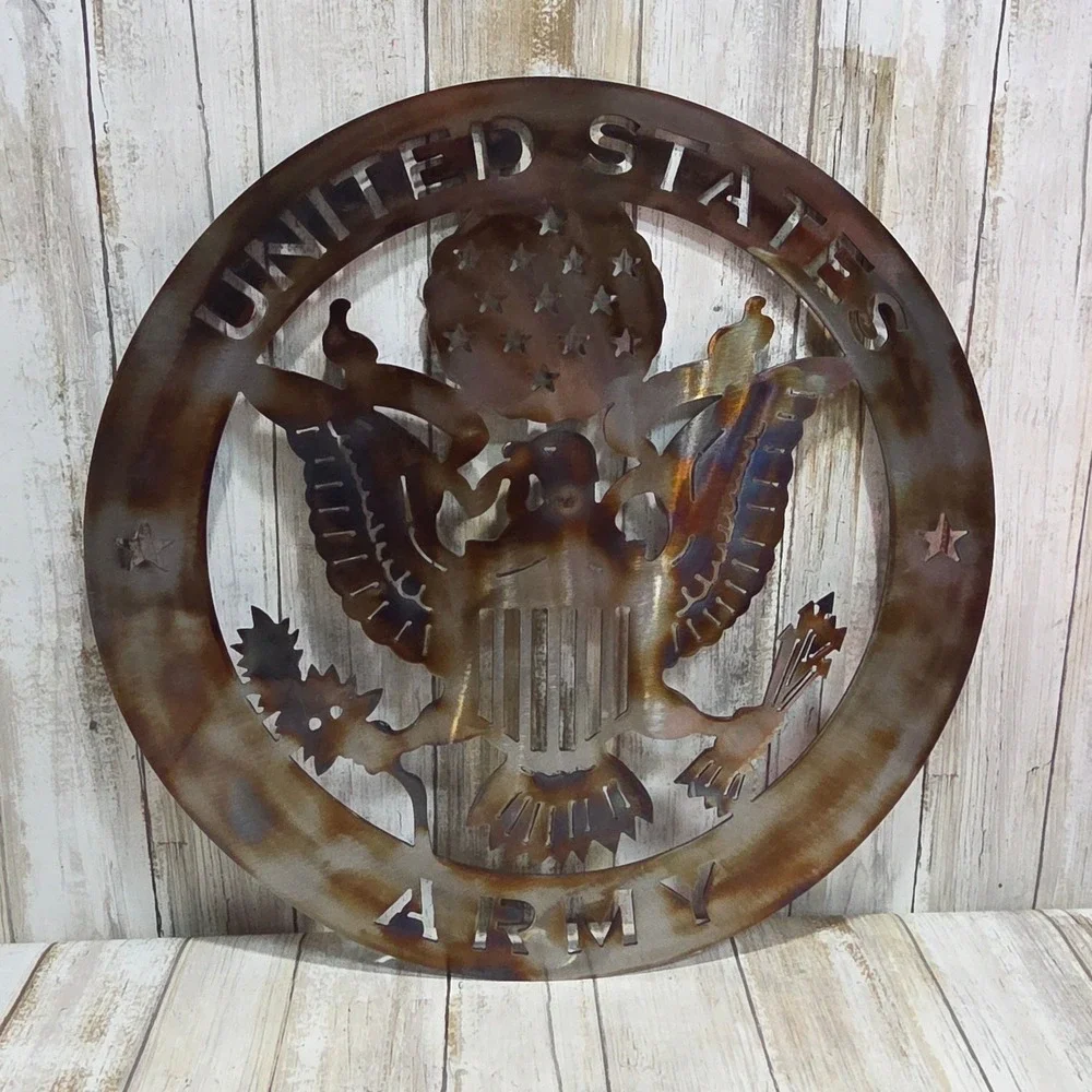 United States Army Metal Wall Art Sign Heat Treated Rainbow Patina USA Made